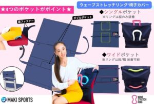 ウェーブストレッチリング椅子カバーを使い、椅子に座るだけでセルフマッサージが可能になります